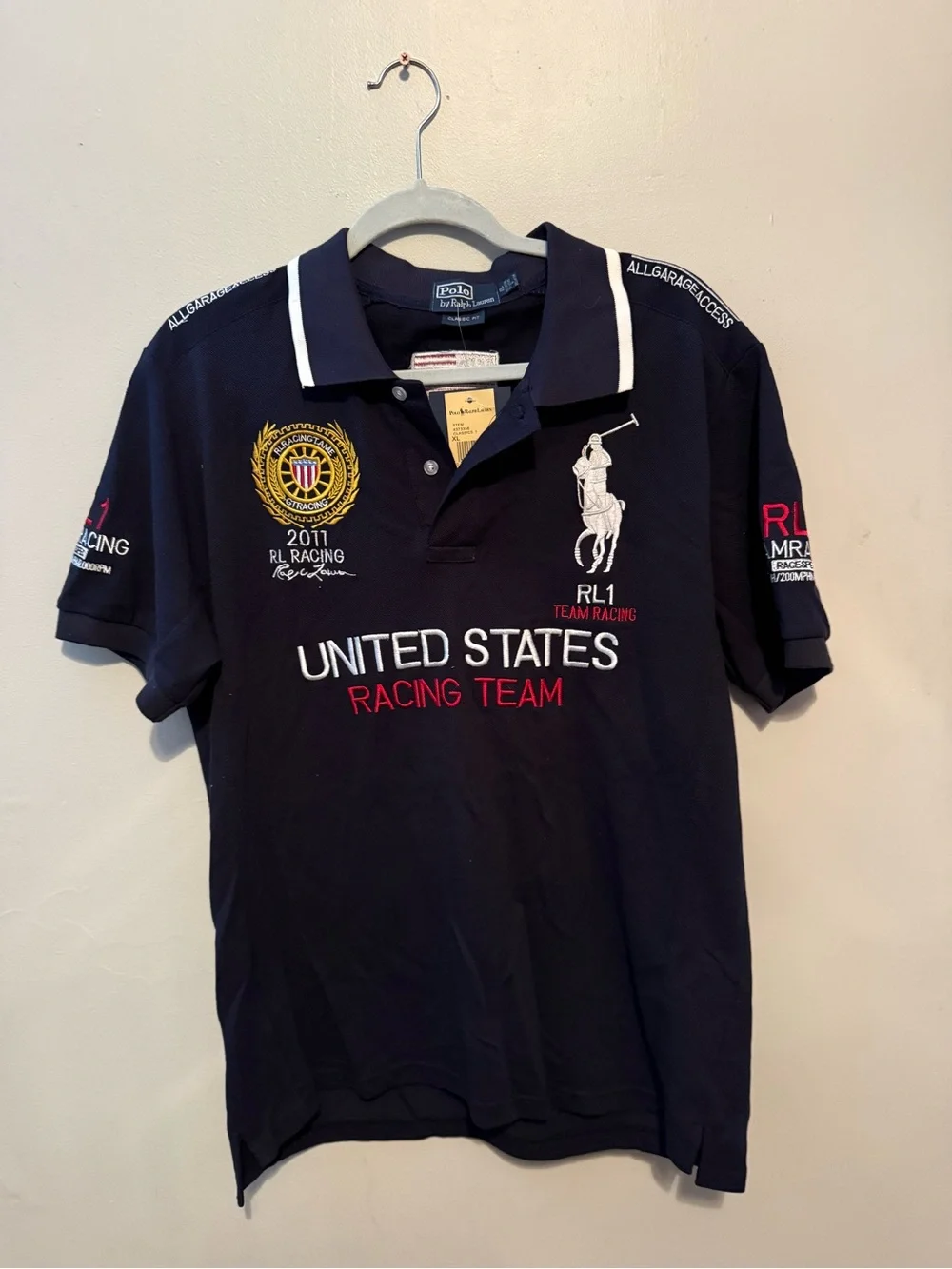 Ralph Lauren Men’s Navy Polo with White & Red Embroidered Racing Logos